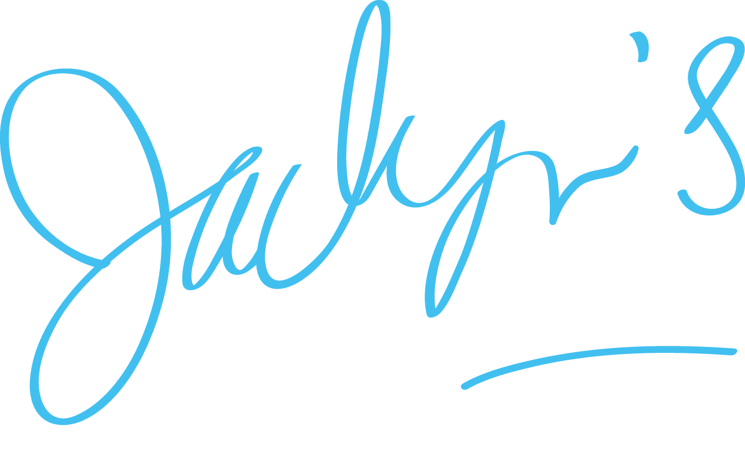 Blue cursive signature of Jaclyn's Place on a transparent background, perfect for adding a touch of Flourishia to any header.